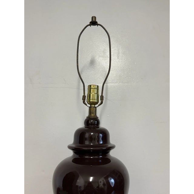 Pair Vintage Brown Ceramic Ginger Jar Table Lamps Hollywood Regency MCM Style For Sale In Philadelphia - Image 6 of 16