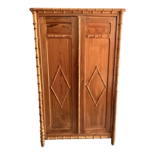 Mid 19th Century Antique French Faux Bamboo Pine Armoire For Sale