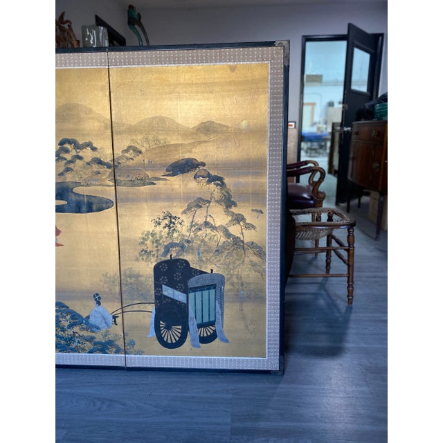 Large Japanese Byobu Four Panel Folding Screen Kano School "Tale of Genji" For Sale In Denver - Image 6 of 12