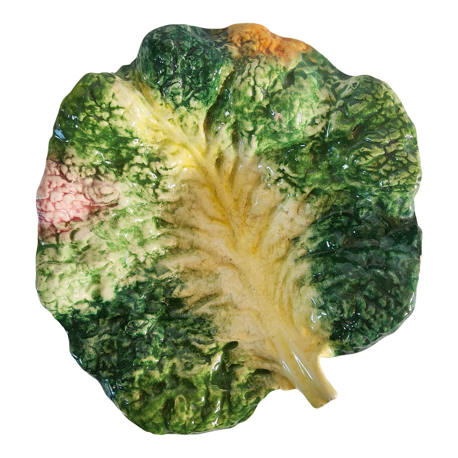 Vintage Majolica Cabbage Leaf Decorative Serving Dish Chairish