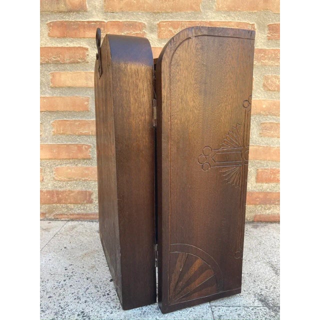 French Antique Hand Carved Walnut Wood Religious Triptych or Carved Wall Sculpture Panel, 1890s For Sale - Image 14 of 18