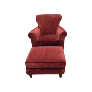 ABC Home Red Club Chair & Ottoman - A Pair For Sale