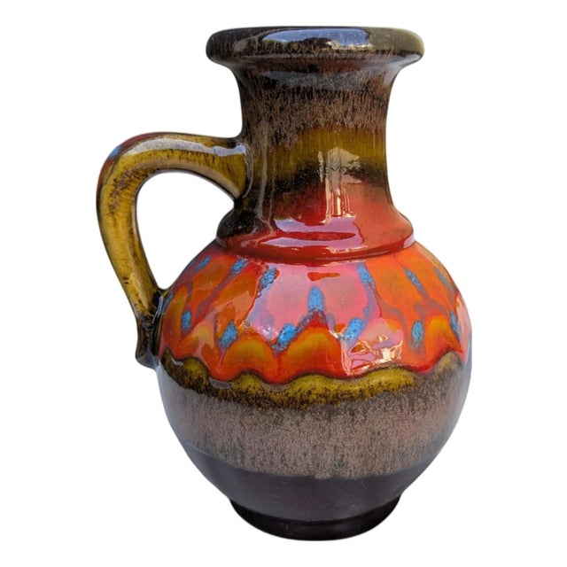 Ceramic Mid-Century Model No. 334-19 Pitcher in Hand-Painted, Brown Ceramic with Red and Blue Glaze, West German, 1960s For Sale - Image 7 of 7