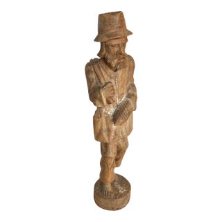 Early 20th Century Wood Hand Carved Fisherman Statue For Sale