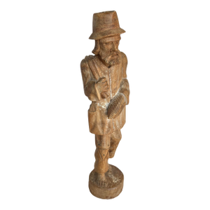 Early 20th Century Wood Hand Carved Fisherman Statue