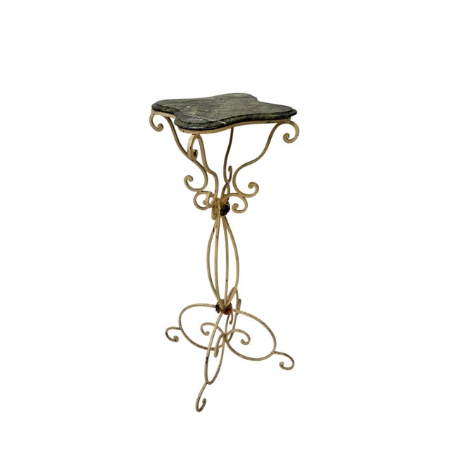 Hollywood Regency Lacquered Wrought Iron Pedestal Table with Marble Top, 1970s For Sale - Image 9 of 9