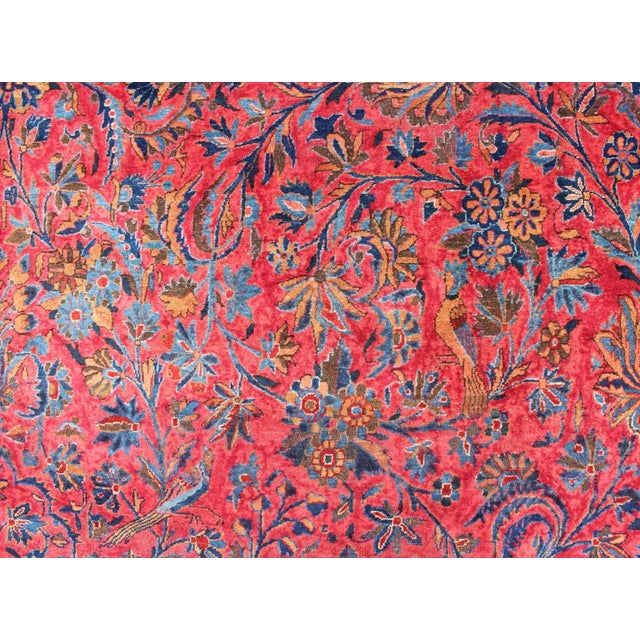 Antique Persian All-Over Kashan Rug With Leaf and Bird Pattern in Red & Blue For Sale - Image 9 of 13