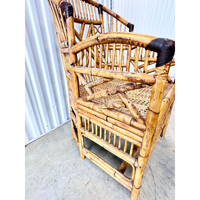 Brown Vintage Brighton Pavilion Style Tortoiseshell Bamboo & Rattan Armchair For Sale - Image 8 of 11