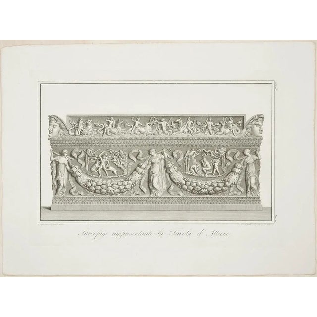 "sarcophagus representing the story of actaeon" (sarcophagus representing the fable of actaeon) is a beautiful black and...