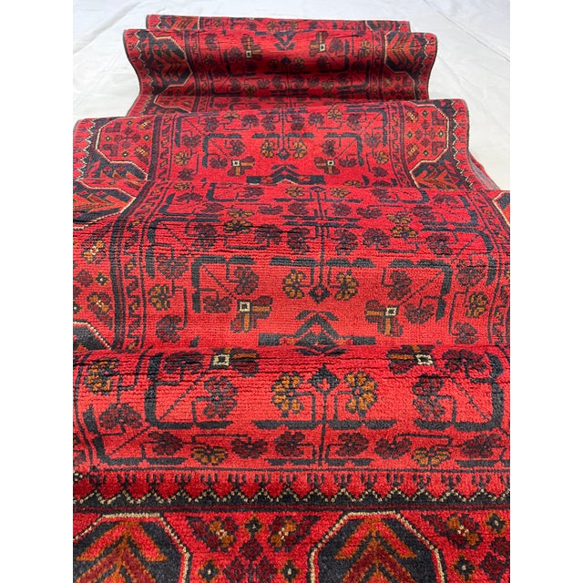 Red and Navy Tribal Geometric Runner Rug, 2'9" X 15'6" For Sale - Image 11 of 17
