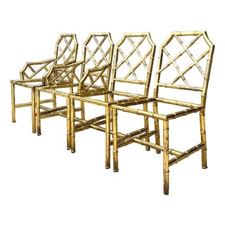 Vintage Italian Faux Bamboo Brass Dining Chairs - Set of 4 For Sale