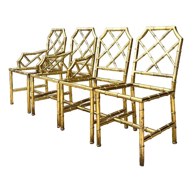 Vintage Italian Faux Bamboo Brass Dining Chairs - Set of 4 For Sale
