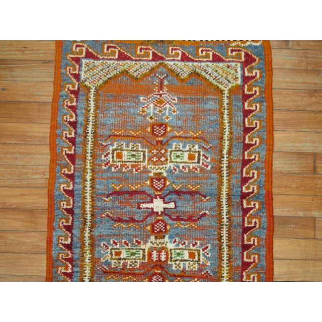 Late 20th Century Blue Orange Vintage Moroccan Mini Rug - 2' x 3'4" For Sale - Image 5 of 6