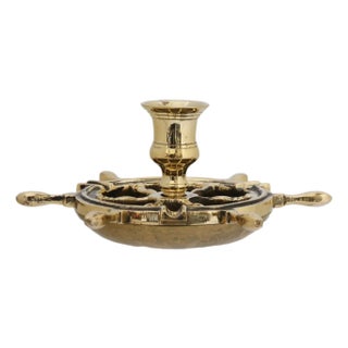Brass Ship's Wheel Ashtray w/ Match Holder For Sale