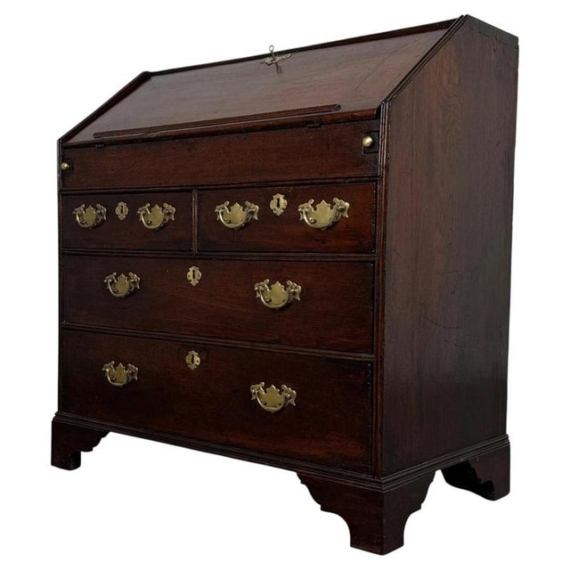 Antique Late English Oak Fall-Front Bureau For Sale - Image 10 of 14
