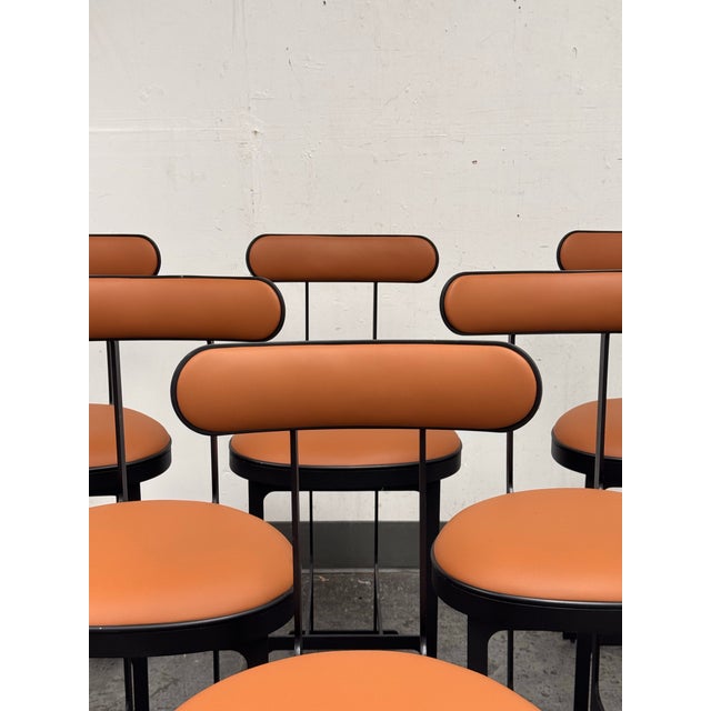 Metal Michael Oren Design Custom Porter Place Style Swivel Faux Leather Counter Stools, Set of Six For Sale - Image 7 of 12