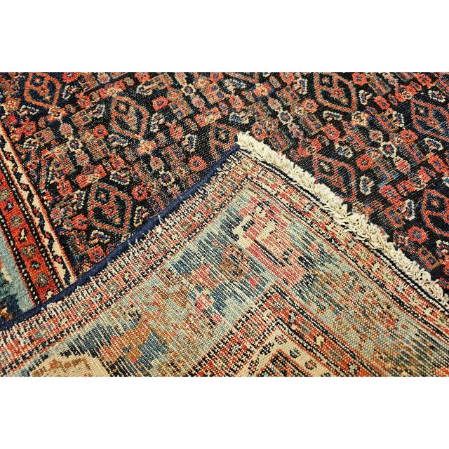 Antique Persian Senneh Area Rug, Hand-Knotted Wool, Herati Pattern & Gol Farang Border, Navy & Light Blue, 4x5 For Sale - Image 4 of 18