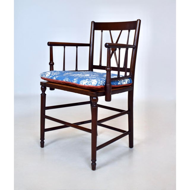 Brunschwig & Fils Antique Country Regency Cross Back Armchair With Brunschwig & Fils Cushion For Sale - Image 4 of 13
