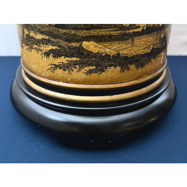 Mid 20th Century Paul Hanson Chinoiserie Ocher Yellow Ceramic Table Lamp With Original Shade For Sale - Image 10 of 11