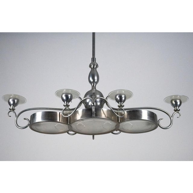 Art Deco Italian Chandelier in Nickel Brass and Frosted Glass, 1930s For Sale - Image 14 of 14