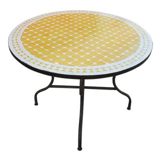 40" Yellow and White Moroccan Mosaic Table in Cr4 Pattern For Sale