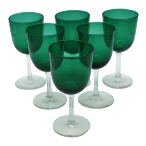 Set of 6 19th Century English Bristol Green Glass Wine Glasses