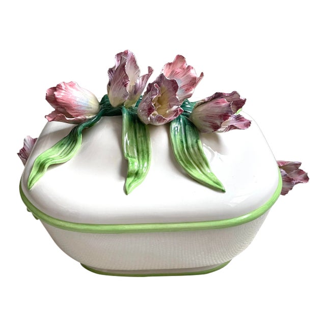 Vintage Italian Majolica Tulip Tureen For Sale