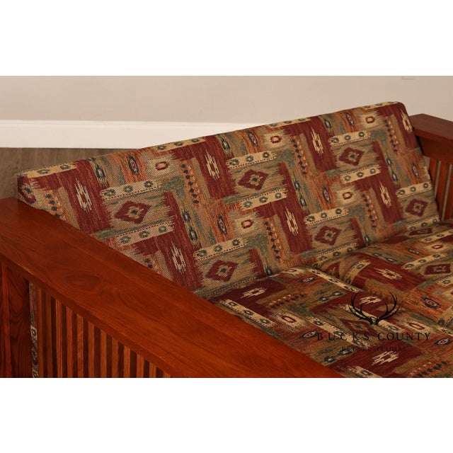 Bassett Furniture Mission Style Oak Spindle Settee For Sale - Image 12 of 17