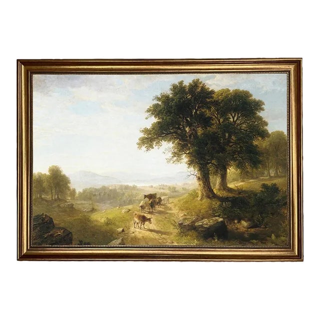 River Scene Landscape Contemporary Reproduction Print on Canvas After Asher Durand, Framed 23.5 X 33.5 For Sale