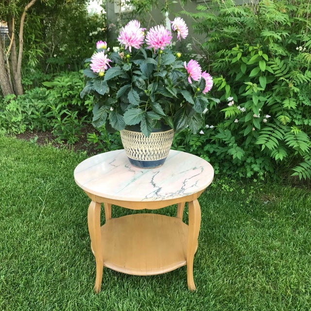 Mid 20th Century French Country Pink Marble Top Accent Table For Sale - Image 4 of 13