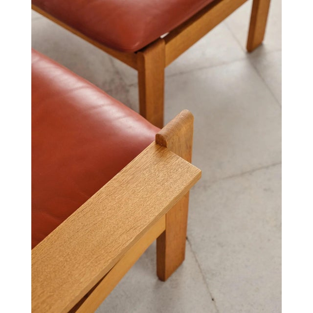 Brutalist Lounge Chairs with Ottoman in Oak and Leather by Tage Poulsen, Denmark, 1960s, Set of 3 For Sale - Image 18 of 18