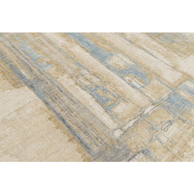 2020s Abstract Ethereal Modern Rug – Hand-Loom Wool & Nylon Blend in Sand and Blue For Sale - Image 5 of 10