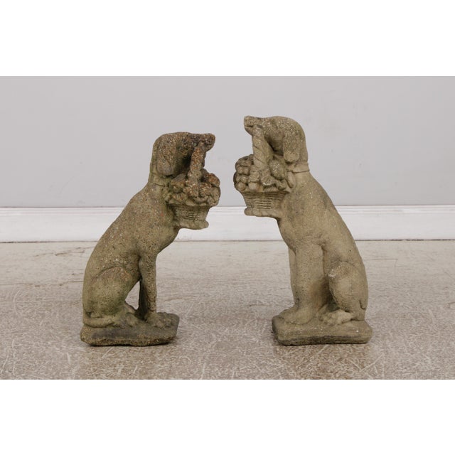 Age: Approx. 80 Years Old Details: Weathered Concrete Nice Garden Statuary Dogs With Baskets Condition: Excellent...