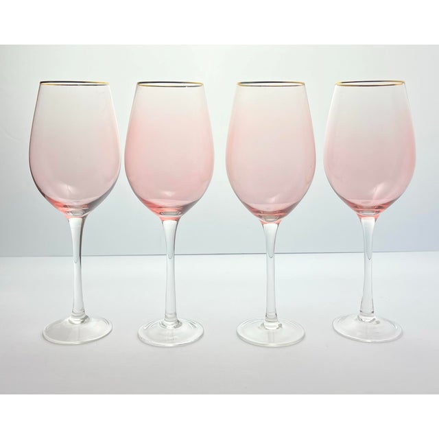 4 Contemporary Rose Pink Gold Rim Wine, Water or All Purpose Glasses 10.25” 22oz Excellent condition. No chips, cracks, or...