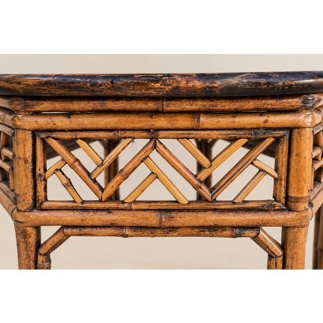 Tommy Bahama Vintage Burnt Bamboo Chinese Chippendale Brighton Pavilion Style Chinoiserie Side Table For Sale - Image 4 of 7
