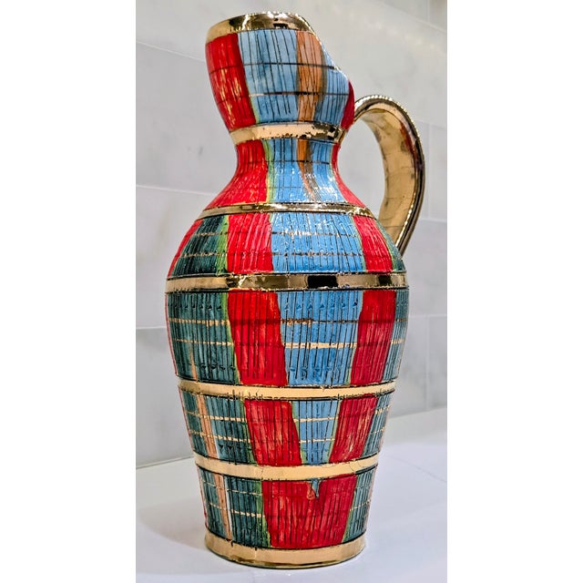 Mid 20th Century Attributed to Aldo Londi Italian Bitossi Seta‑Style Gold Incised Pottery Pitcher For Sale - Image 4 of 9