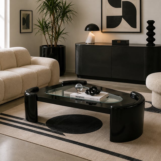 XL Postmodern Glass Black Lacquer Triangular Coffee Table For Sale - Image 9 of 9