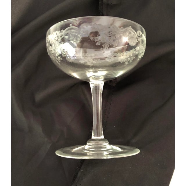 Vintage Lace & Floral Design Etched Champagne Glasses S/4 For Sale - Image 4 of 8