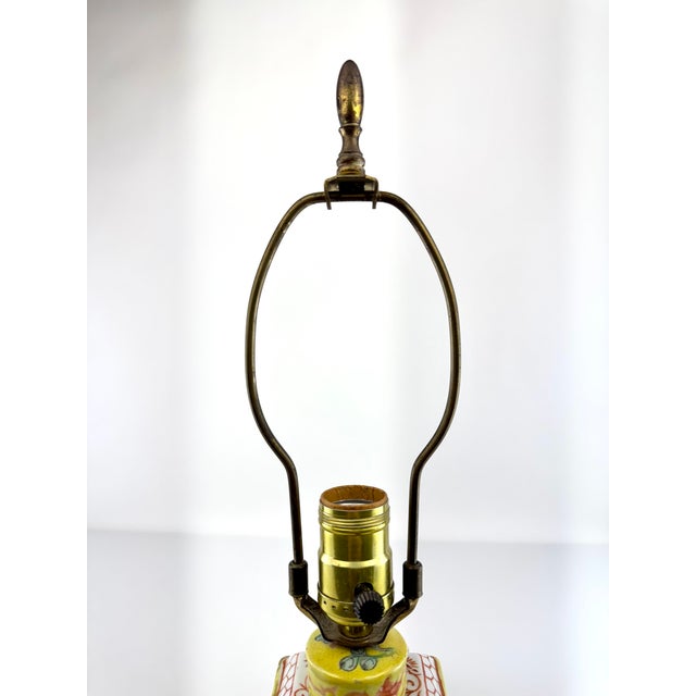 Yellow Vintage Chinoiserie Small Yellow Porcelain Table Lamp With Brass Base and Floral Motif For Sale - Image 8 of 9