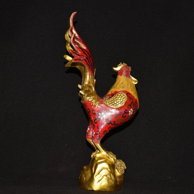 Late 19th Century Cloisonné Enamel Rooster Statue, Gilt Bronze Figure, 2.01kg For Sale In Los Angeles - Image 6 of 9