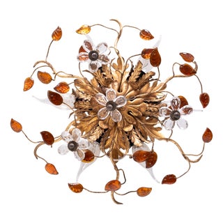 Florentine Gilded Flush Mount attributed to Banci Firenze, Italy, 1970s For Sale