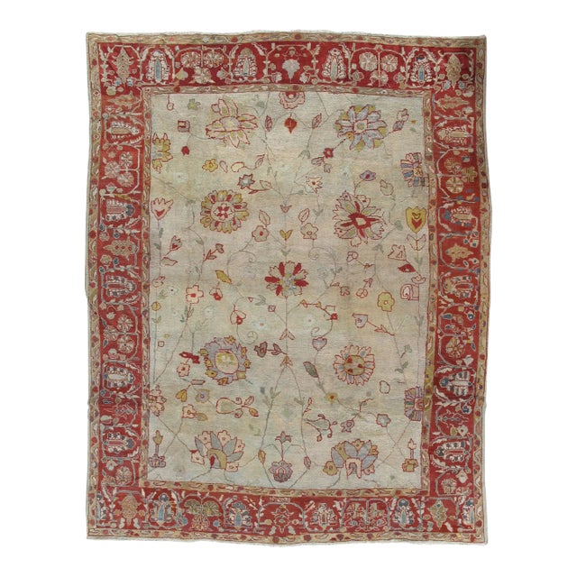 Antique Persian Sultanabad Handmade Oriental Light Blue, Ivory & Red Rug For Sale