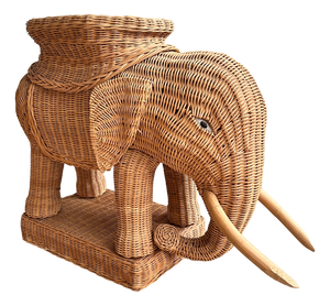 Vintage Wicker & Rattan Elephant Pedestal in the style of Vivai Del Sud, 1960s