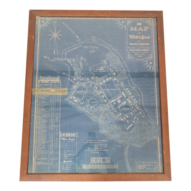 Late 19th Century Military Blueprint of Fort Totten in Willet's Point Queens For Sale