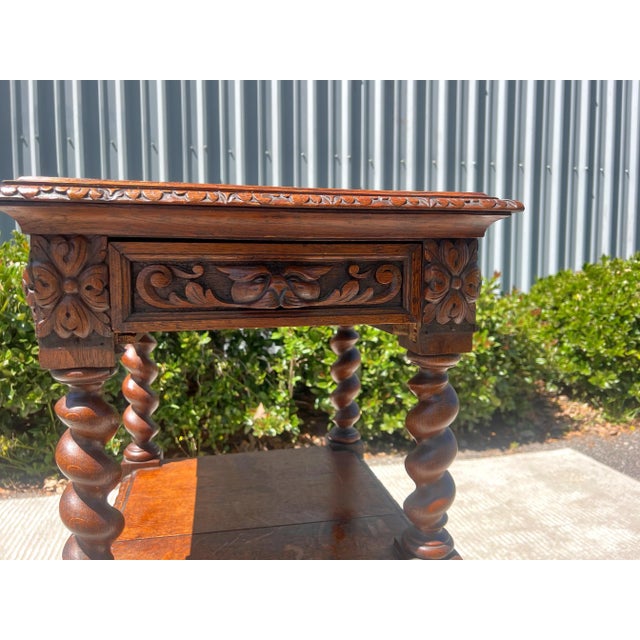19th Century French Petite Server Barley Twist Display Louis XIII Carved Oak For Sale In Charleston - Image 6 of 13