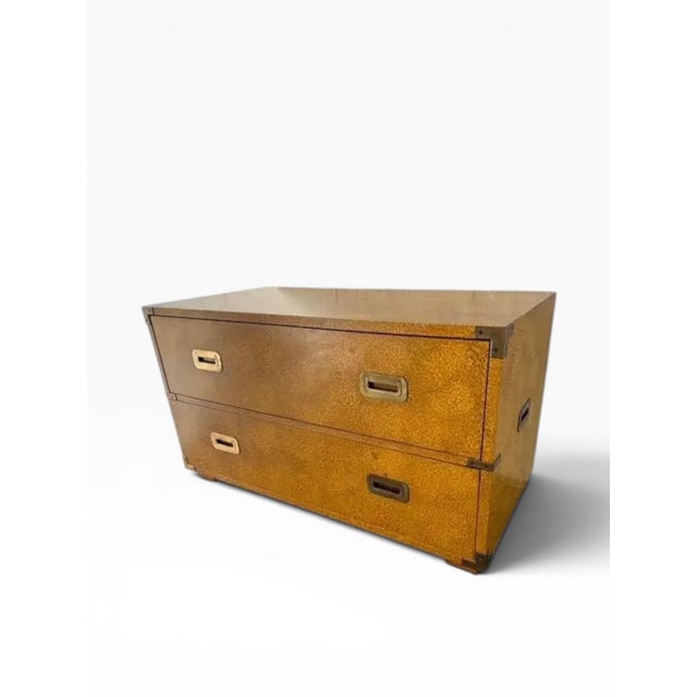 Henredon 1970s Henredon Campaign-Style Chest of Drawers — Faux Shagreen Finish, Brass Hardware For Sale - Image 4 of 18