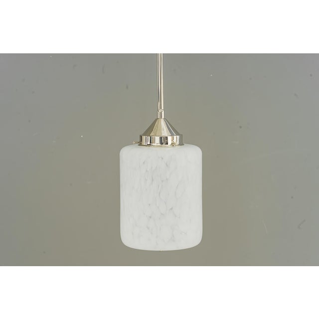 Nickel-plated Art Deco pendant with glass shade vienna around 1920s. Original glass shade. European Plug (up to 250V).The...