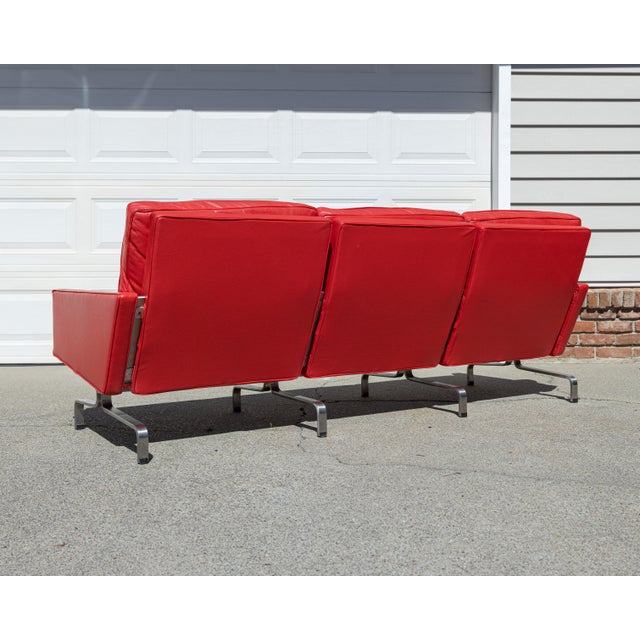 2010s Poul Kjærholm Style Pk31 3-Seater Sofa in Red Leather For Sale - Image 5 of 16