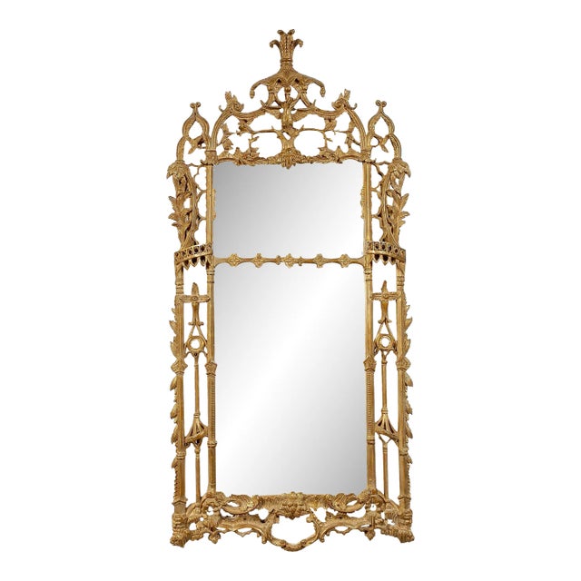 Chippendale Handcrafted Rectangular Gold Foil Wood Mirror, Spain, 1970s For Sale