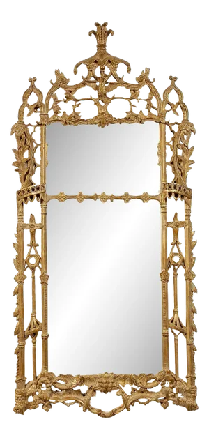 Chippendale Handcrafted Rectangular Gold Foil Wood Mirror, Spain, 1970s